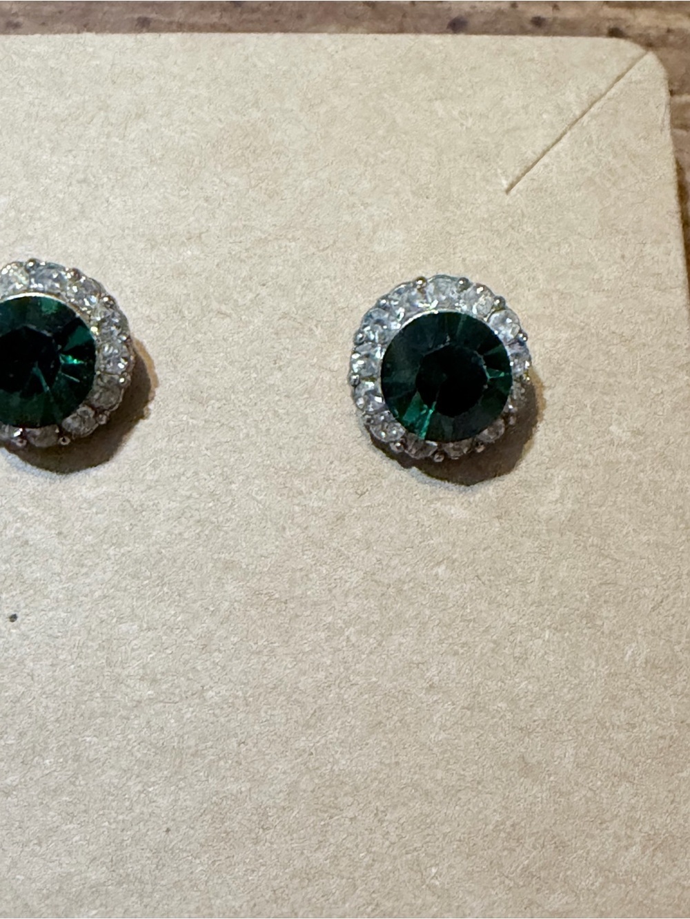 Emerald Green Crystal Halo Stud Earrings - Women Jewelry - Picture 5 of 5